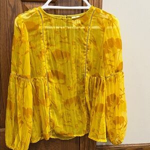 Anthropologie Yellow Velvet Floral Blouse, size 4, GUC, missing the cami
